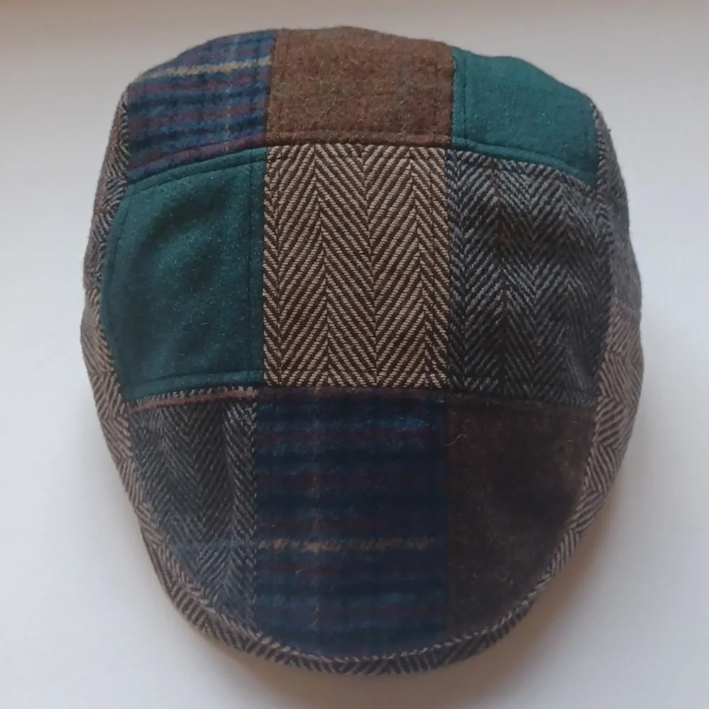 Patchwork Tweed Flat Cap - Green and Brown